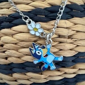 Blue and White Charm Necklace with Cartoon Character